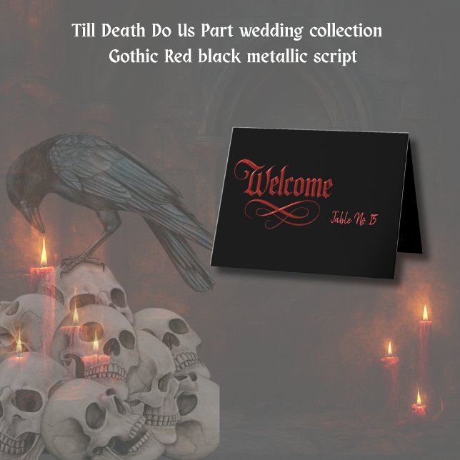 Gothic Welcome Table Card - Red Metallic Script Dankeskarte (Von Creator hochgeladen)