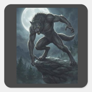 Gothic-Werwolf-Vollmond-Dunkle-Fantasy-Kunst Quadratischer Aufkleber