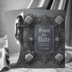 Gothic White Gray Floral Foto Save the Date