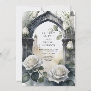 Gothic White Roses Wedding Einladung