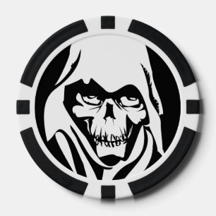 Gothic White Sensenmann auf schwarzem Hintergrund Pokerchips