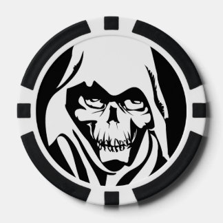 Gothic White Sensenmann auf schwarzem Hintergrund Pokerchips