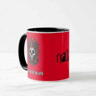 Gothic white skull and rote Rose Tattoo graphics Tasse