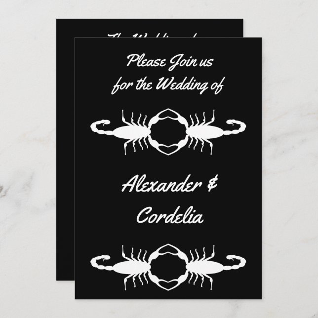 Gothic White Wedding Scorpions Custom Einladung (Vorne/Hinten)