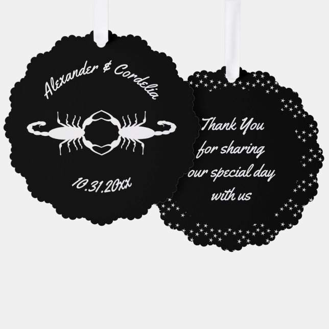 Gothic White Wedding Scorpions Custom Ornament Karte (Vorderseite/Rückseite)