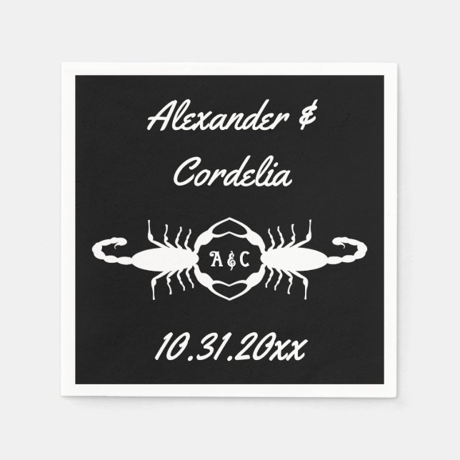 Gothic White Wedding Skorpions Custom Mit Monogram Serviette (Vorderseite)