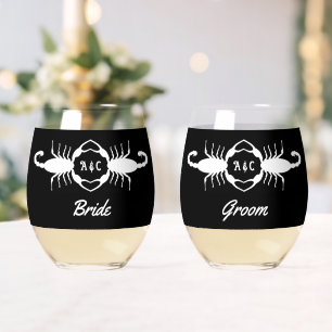 Gothic White Wedding Skorpions Custom Mit Monogram Weinglas Ohne Stiel