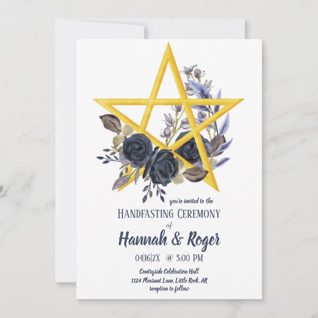 Gothic Wiccan Pentagramm Handfasting Invitati Einladung (Vorderseite)