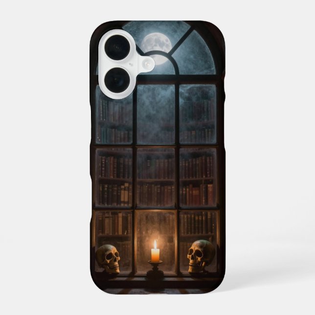 Gothic Window and Moon Library Case iPhone 16 Hülle (Rückseite)