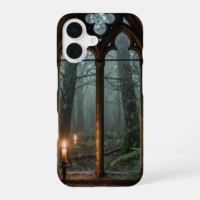 Gothic Window Misty Forest Phone Case iPhone 16 Hülle (Rückseite)