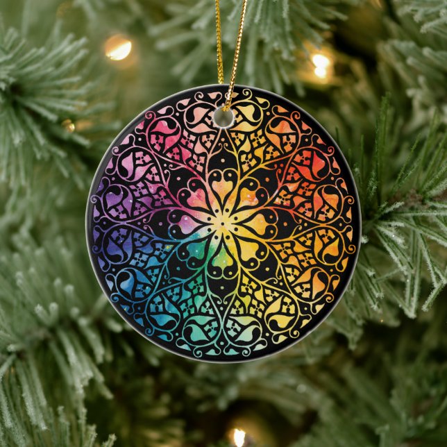 Gothic Window Rainbow Pride Keramik Ornament (Baum)