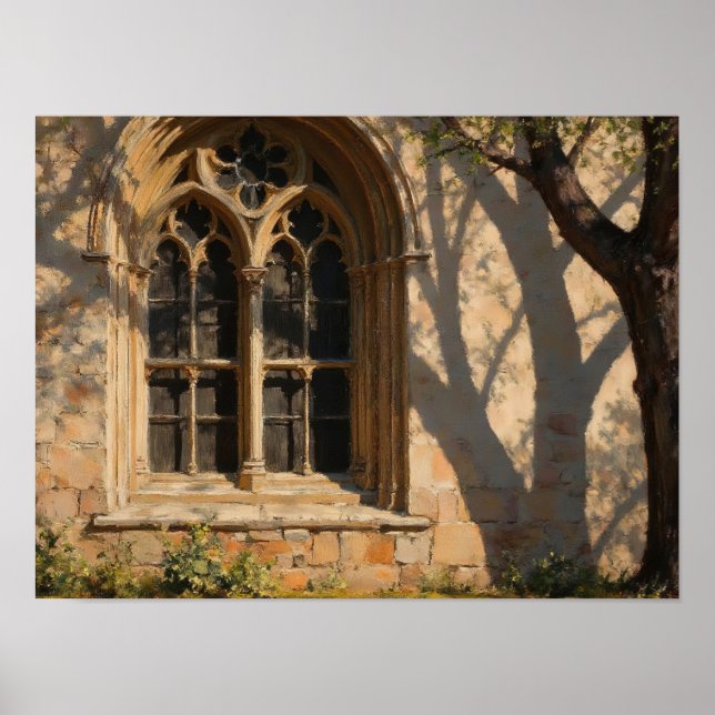 Gothic Window Schatten Impressionist Ölmalerei Poster (Vorne)