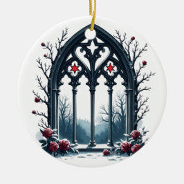 Gothic Winter Window with Roses Keramik Ornament