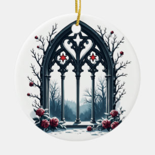 Gothic Winter Window with Roses Keramik Ornament