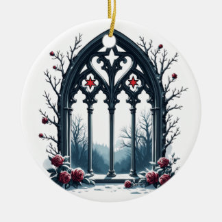 Gothic Winter Window with Roses Keramik Ornament