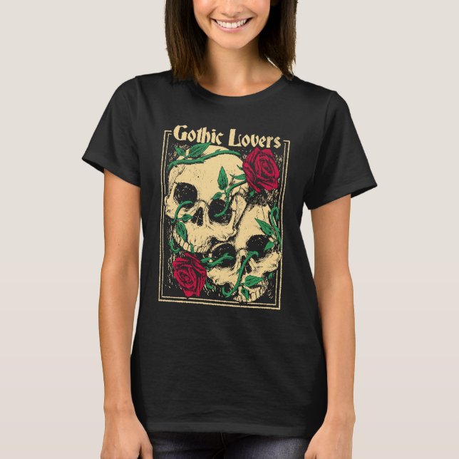 Gothic  Witch Pagan Wiccan Wicca Roses & Skulls T-Shirt (Vorderseite)