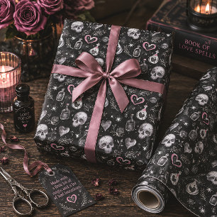 Gothic Witchcraft Liebe Potion Schädelherzen Geschenkpapier