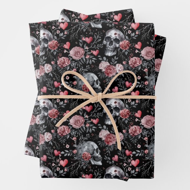 Gothic Witchcraft Skulls mit Rose Geschenkpapier Set (Beispiel)