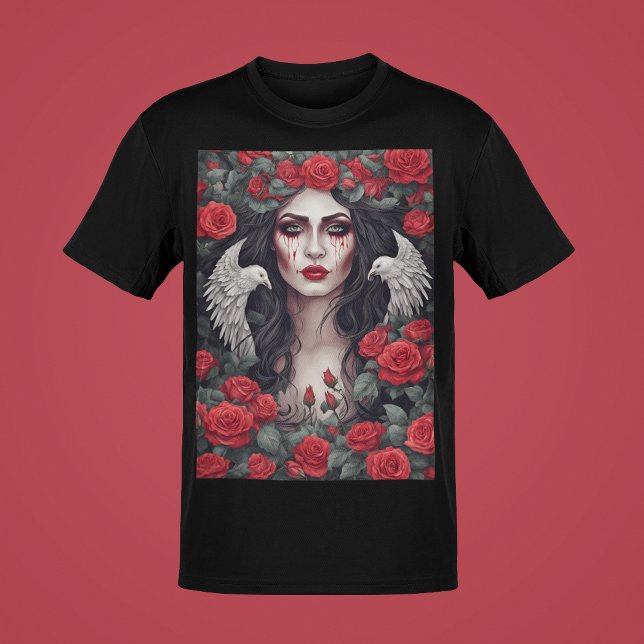 Gothic Woman Evil Darkness Rose Thorns Blutränen T-Shirt (Von Creator hochgeladen)