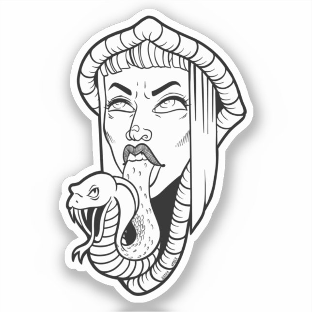 Gothic Woman Schwarz-weiß Snake Tongue Cartoon Aufkleber (Vorderseite)