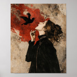 Gothic Woman with Raven Dark Fantasy Wandkunst Poster