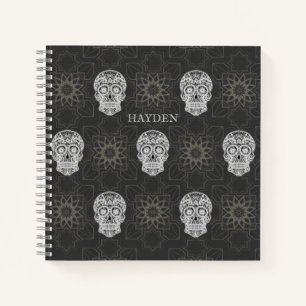 Gothic Zucker-Schädel und graues geometrisches per Notizbuch
