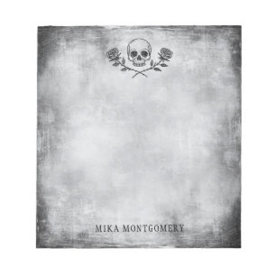 Gothicischer Totenkopf und Rose im Distressed-Stil Notizblock