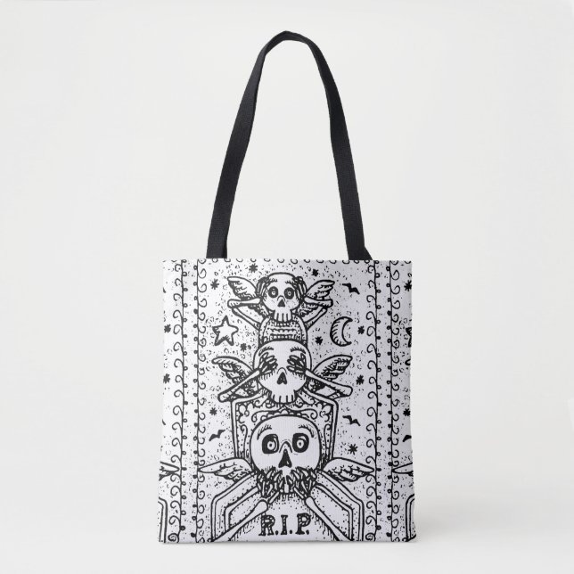 GOTHIK SIEHE KEIN EVIL, FRIEDHOF SKELETON TOTE BAG (Vorderseite)