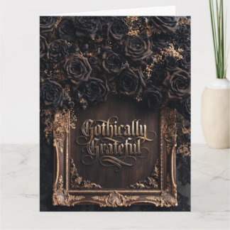 Gothisch dankbare Typografie mit dunklen Rosen  Dankeskarte