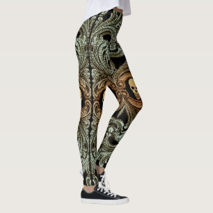 Gothisch Sage-Grün-Ornament Mit Totenkopf Leggings