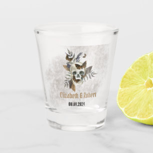Gothische Blumen-Schädel-Schmetterlinge-Blätter-Ho Schnapsglas