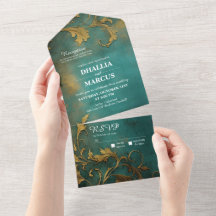 Gothische Blumen Teal Und Gold