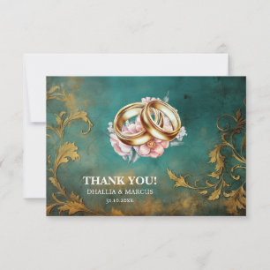 Gothische Blumen teal und Gold Dankeskarte