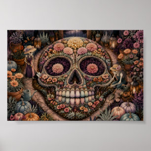 Gothische Blumenzucker-Schädel-Garten-Whimsigoth-K Poster