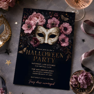 Gothische Floral-Maskenball-Halloween-Party Einladung
