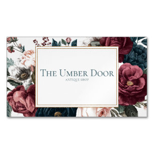 Gothische Florale Burgunder Teale Rose Gold Rahmen Magnetische Visitenkarte