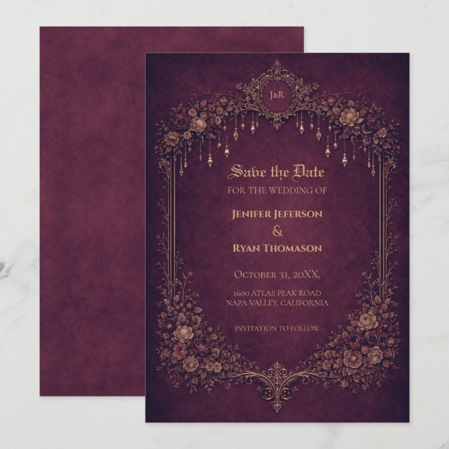 Gothische Halloween-Hochzeit Save-the-Date-Einladu Ankündigung (Vorne/Hinten)