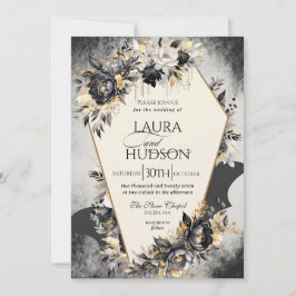 Gothische Halloween-Schwarze Florale Hochzeitseinl Einladung