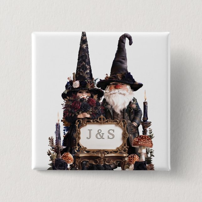 Gothische Hexen- und Zauberergnome mit Initialen Button (Vorderseite)