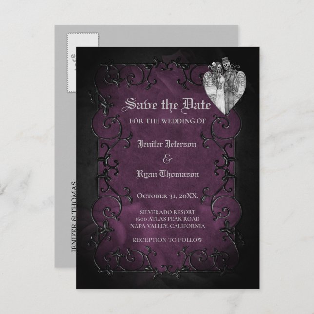 Gothische Hochzeit speichern Sie das Datum Postkar Ankündigungspostkarte (Vorne/Hinten)