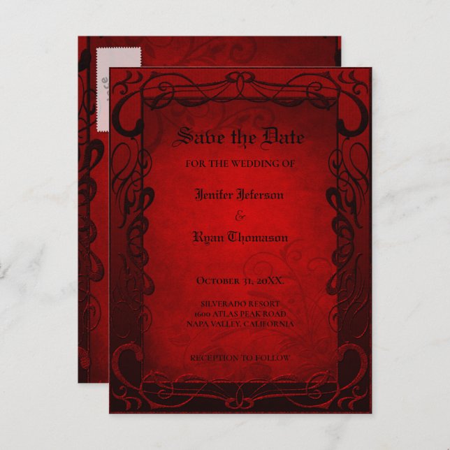 Gothische Hochzeit speichern Sie das Datum Postkar Ankündigungspostkarte (Vorne/Hinten)