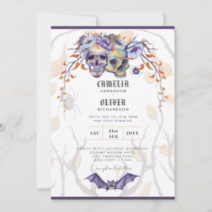 Gothische Hochzeitseinladung Lila Orange Schädel Einladung