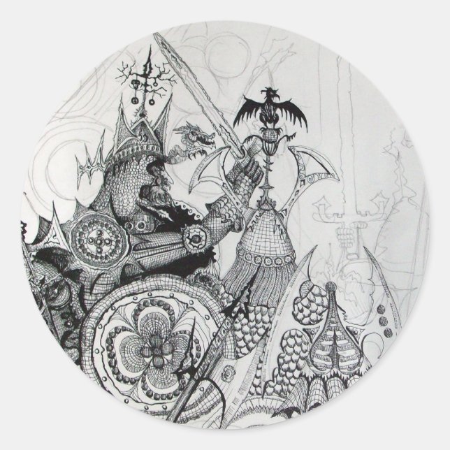 GOTHISCHE KRIEGER, Barbarische Ritter, Fantasie Runder Aufkleber (Vorderseite)