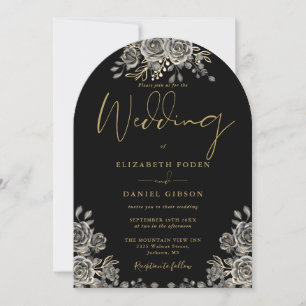 Gothische Rosen Florale schwarze und goldene Hochz Einladung