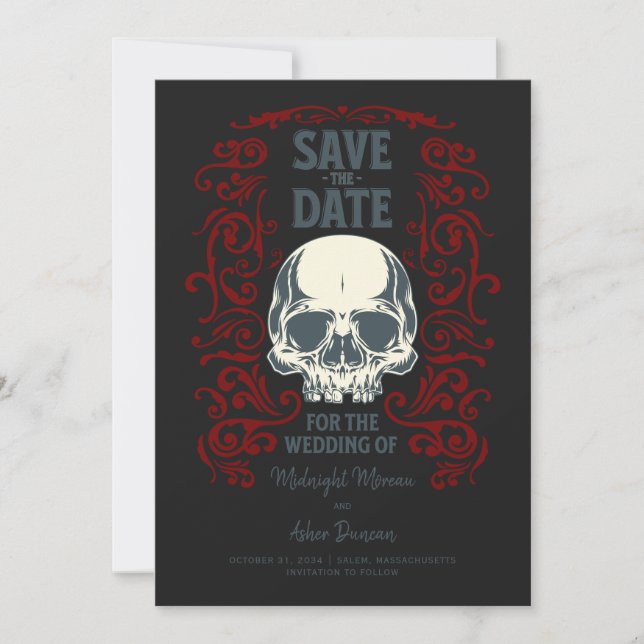 Gothische Schädel Hochzeitsankündigung Save The Date (Vorderseite)