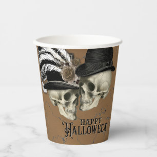 Gothische Schädel mit Hüten Vintage Halloween Pappbecher