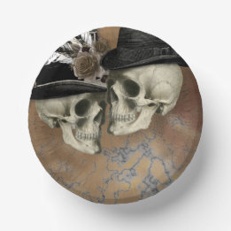 Gothische Schädel mit Hüten Vintage Halloween Pappteller