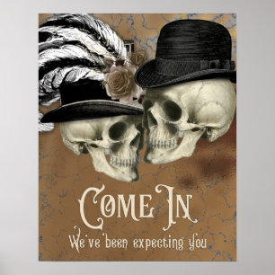 Gothische Schädel mit Hüten Vintage Halloween Poster