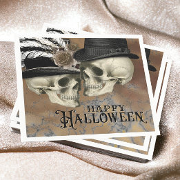 Gothische Schädel mit Hüten Vintage Halloween Serviette