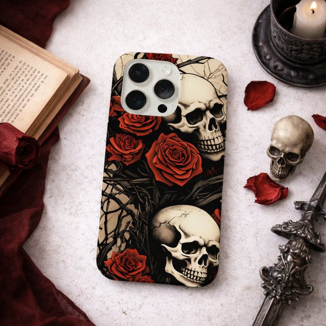 Gothische Schädel und rote Rosen iPhone Hülle (Von Creator hochgeladen)